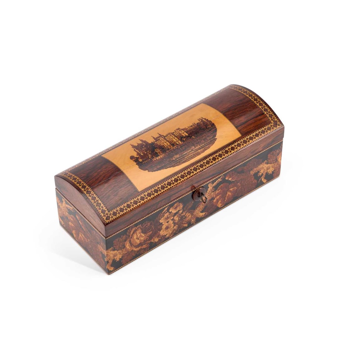 A VICTORIAN ROSEWOOD AND TUNBRIDGE WARE GLOVE BOX (1 of 4)