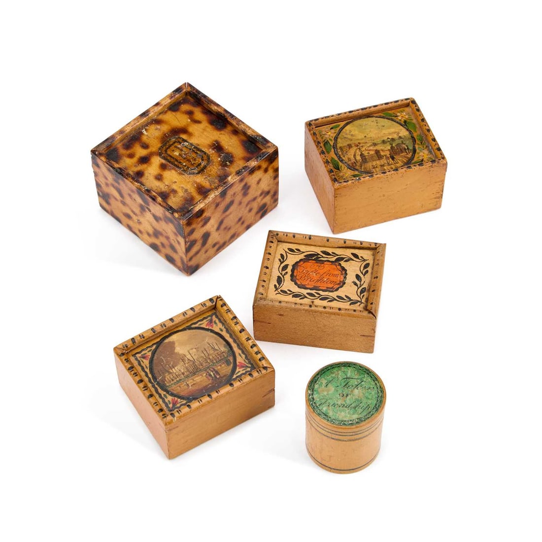 FIVE TUNBRIDGE WARE WHITEWOOD BOXES (1 of 1)