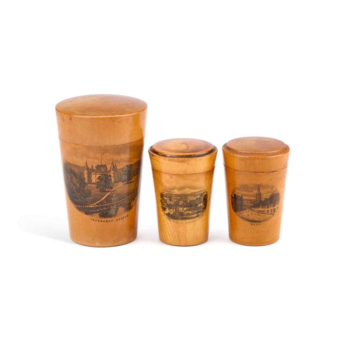 THREE MAUCHLINE WARE GLASS HOLDERS (1 of 2)