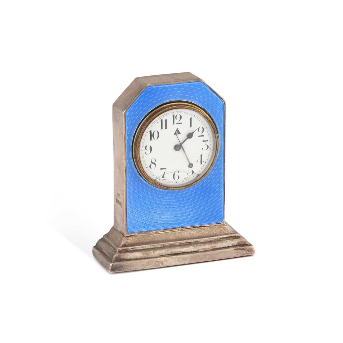 A GEORGE V SILVER AND ENAMEL DESK CLOCK (1 of 2)