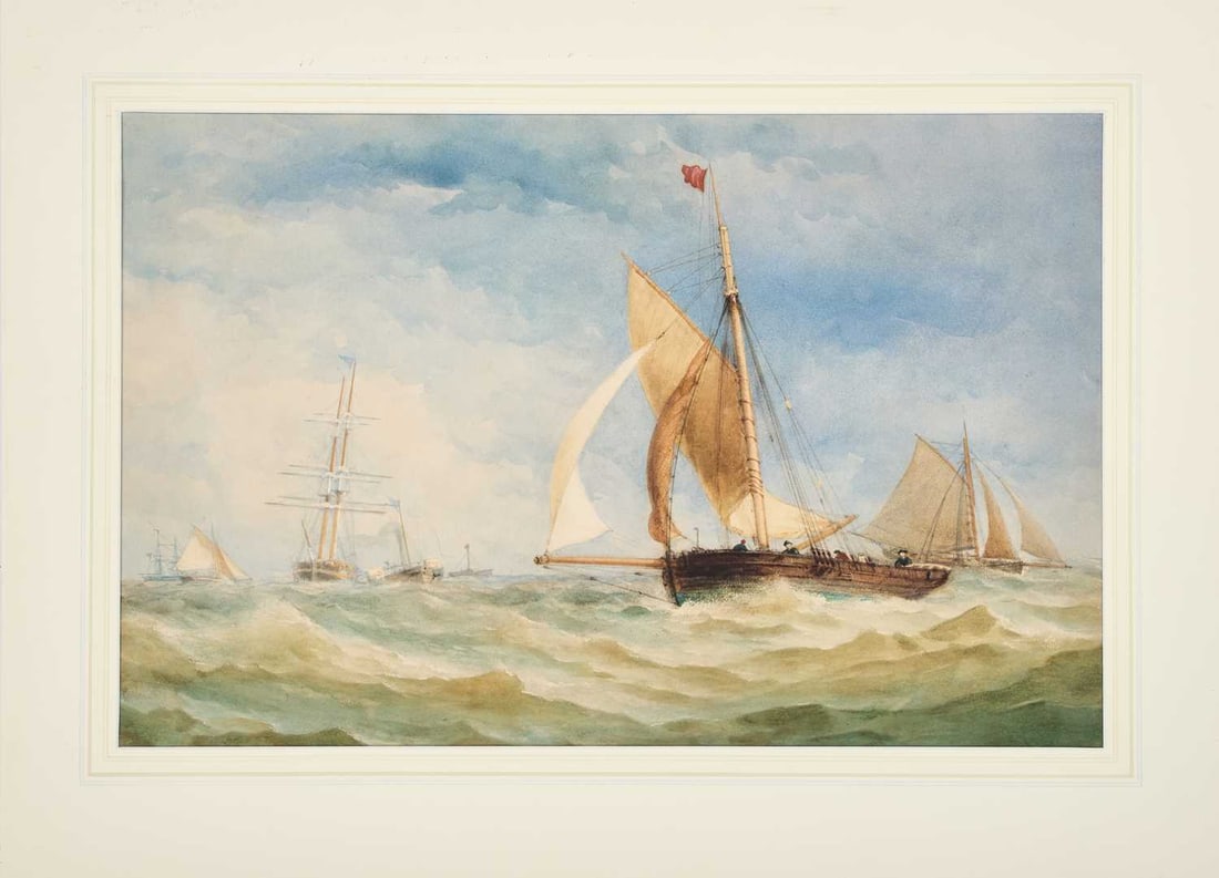 CHARLES TAYLOR JR (FL. 1841-1883) STEAMBOAT, TALLSHIPS AND YACHTS OUT AT SEA: CHARLES TAYLOR JR (FL. 1841-1883) STEAMBOAT, TALLSHIPS AND YACHTS OUT AT SEA Watercolour Unframed but mounted (41cm x 63.5cm)