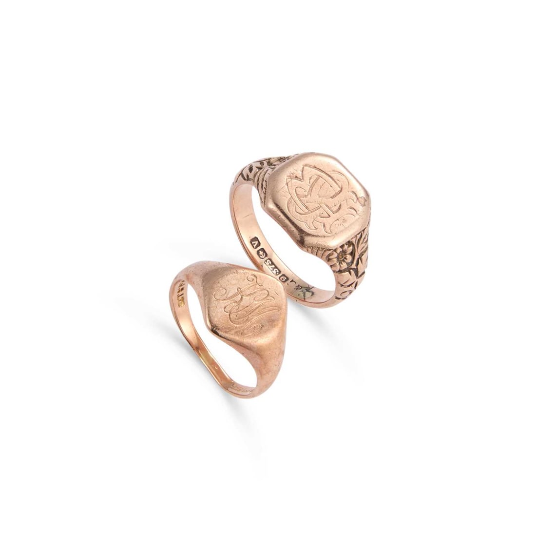 TWO 9 CARAT ROSE GOLD SIGNET RINGS (1 of 2)