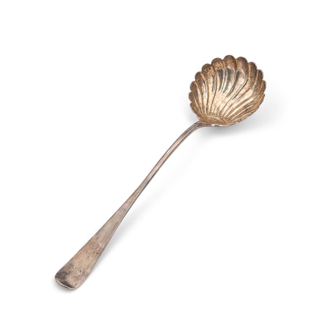A GEORGE III SILVER SOUP LADLE: A GEORGE III SILVER SOUP LADLE by George Smith III, London 1783, Hanoverian pattern with a shell bowl. 33cm long, 6.4 troy ounces