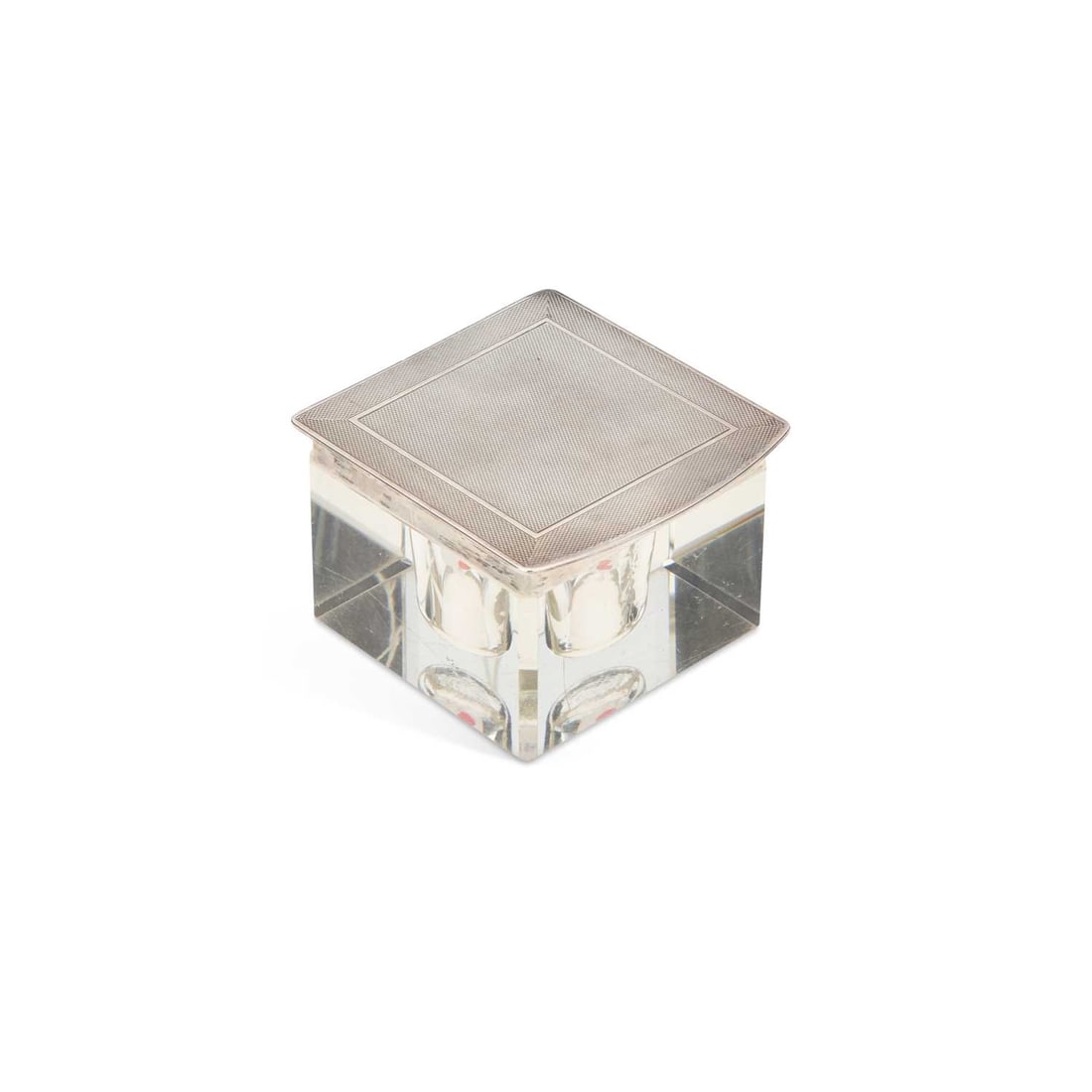 A GEORGE V SILVER-MOUNTED GLASS INKWELL (1 of 1)