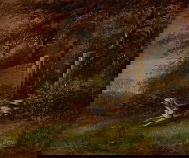 TOM HOLD (1843-1902) FOXHOUNDS RUNNING FROM A COPSE AND MALLARDS BY A STREAM, A PAIR: TOM HOLD (1843-1902) FOXHOUNDS RUNNING FROM A COPSE AND MALLARDS BY A STREAM, A PAIR Both signed Oil on canvas (24.5cm x 29cm)Qty: (2)