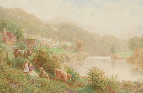 CHARLES GREGORY RWS (1849-1920) MISTY MORNING ON THE WYE: CHARLES GREGORY RWS (1849-1920) MISTY MORNING ON THE WYE Signed Watercolour (35cm x 52.5cm)