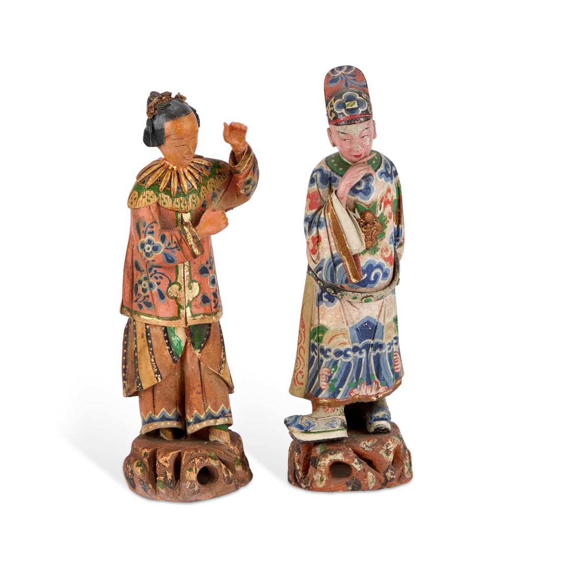 A PAIR OF CHINESE POLYCHROME-DECORATED TERRACOTTA FIGURES CIRCA 1820 (1 of 1)