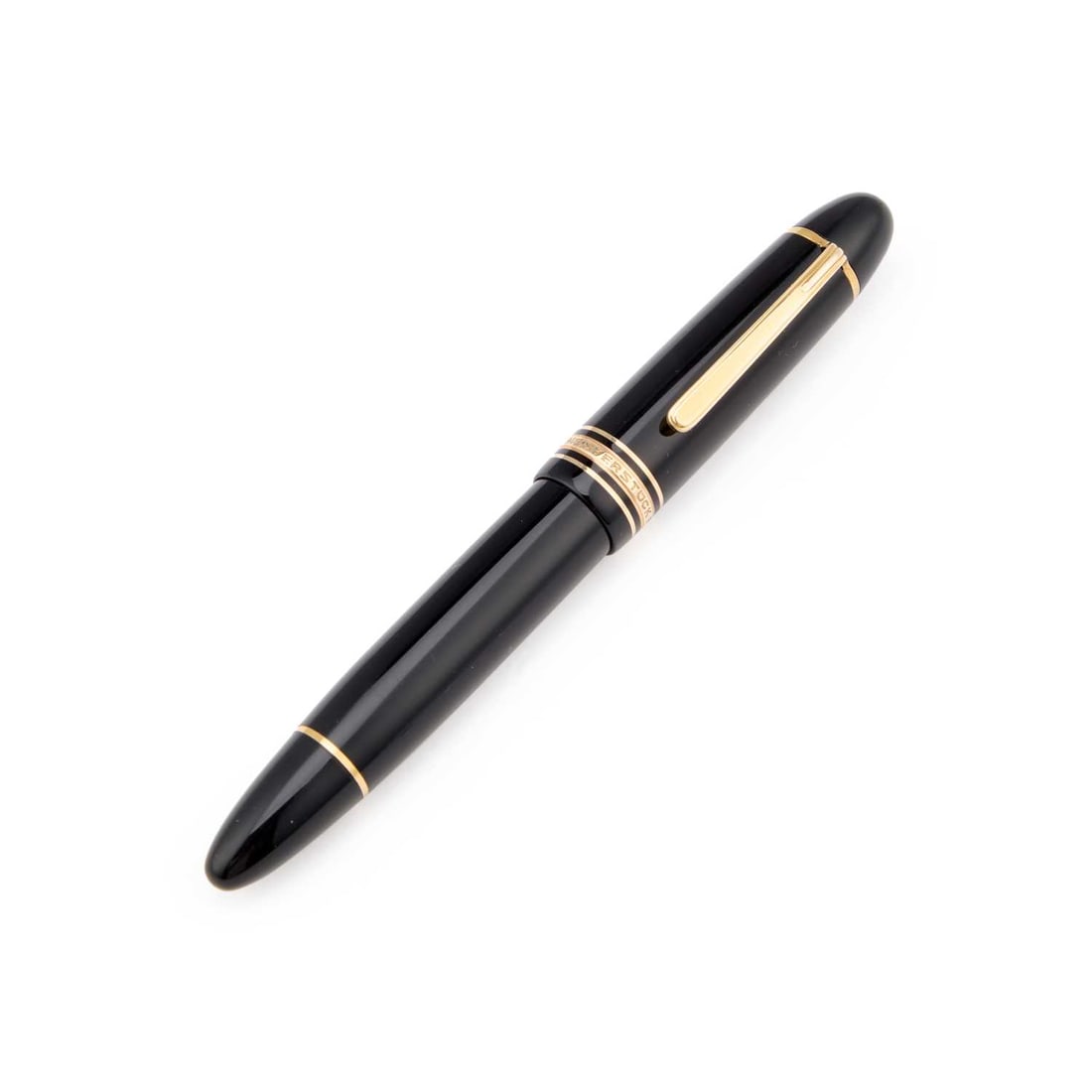 A MONTBLANC MEISTERSTUCK NO. 149 FOUNTAIN PEN: A MONTBLANC MEISTERSTUCK NO. 149 FOUNTAIN PEN black resin with gold plated mounts, the bi-colour 4810 nib stamped '14C' '585'. 14.5cm long