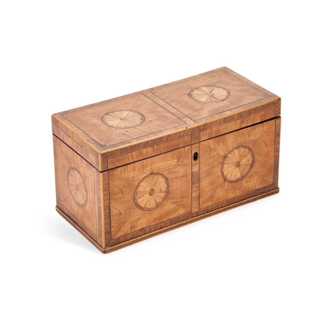 A GEORGE III INLAID SATINWOOD TEA CADDY (1 of 2)