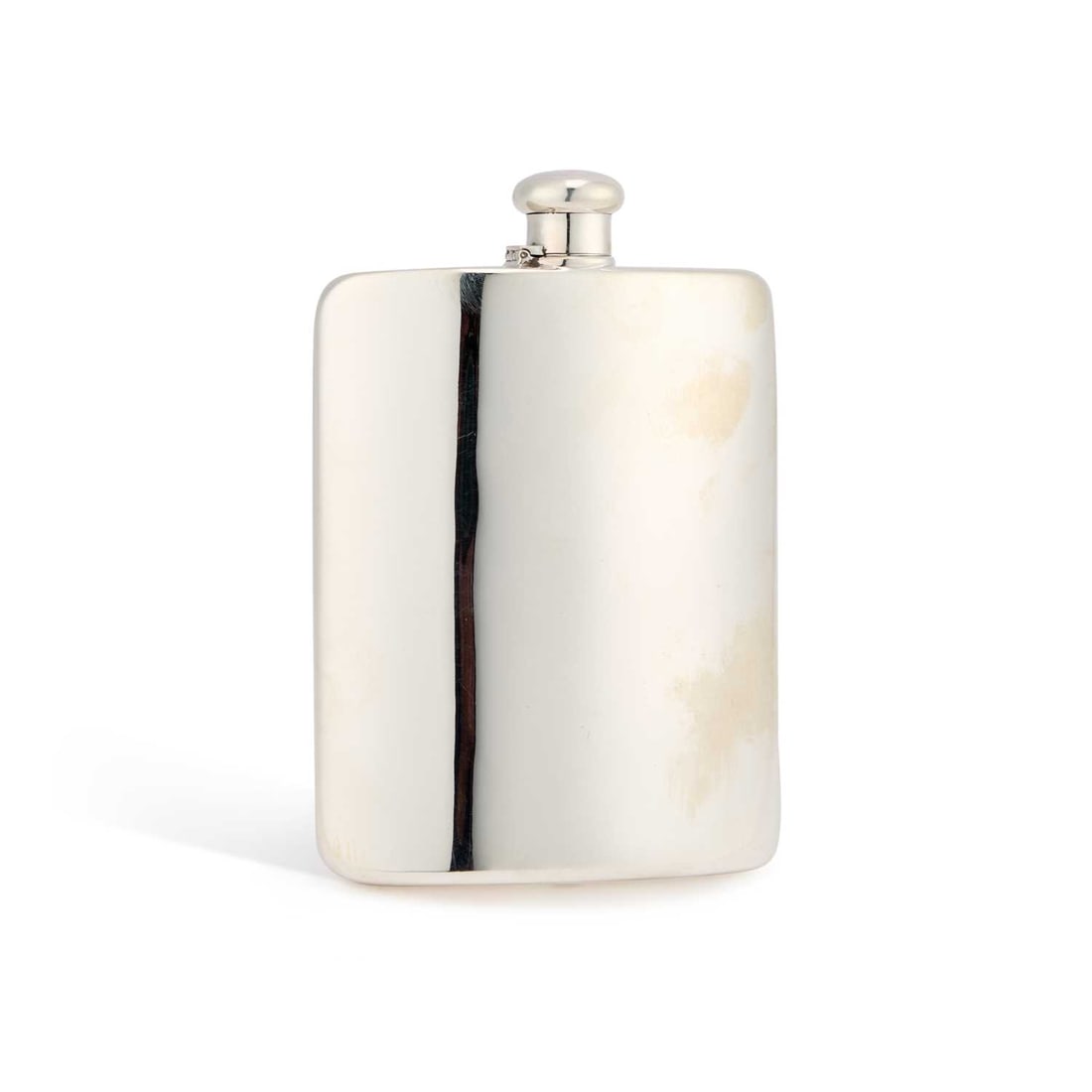 A LARGE AMERICAN STERLING SILVER SPIRIT HIP FLASK: A LARGE AMERICAN STERLING SILVER SPIRIT HIP FLASK by Tiffany & Co, John C. Moore period (1907-1947), 2 gills, of plain rectangular form, shaped for the pocket, with a bayonet cap. 16cm by 10.5cm,