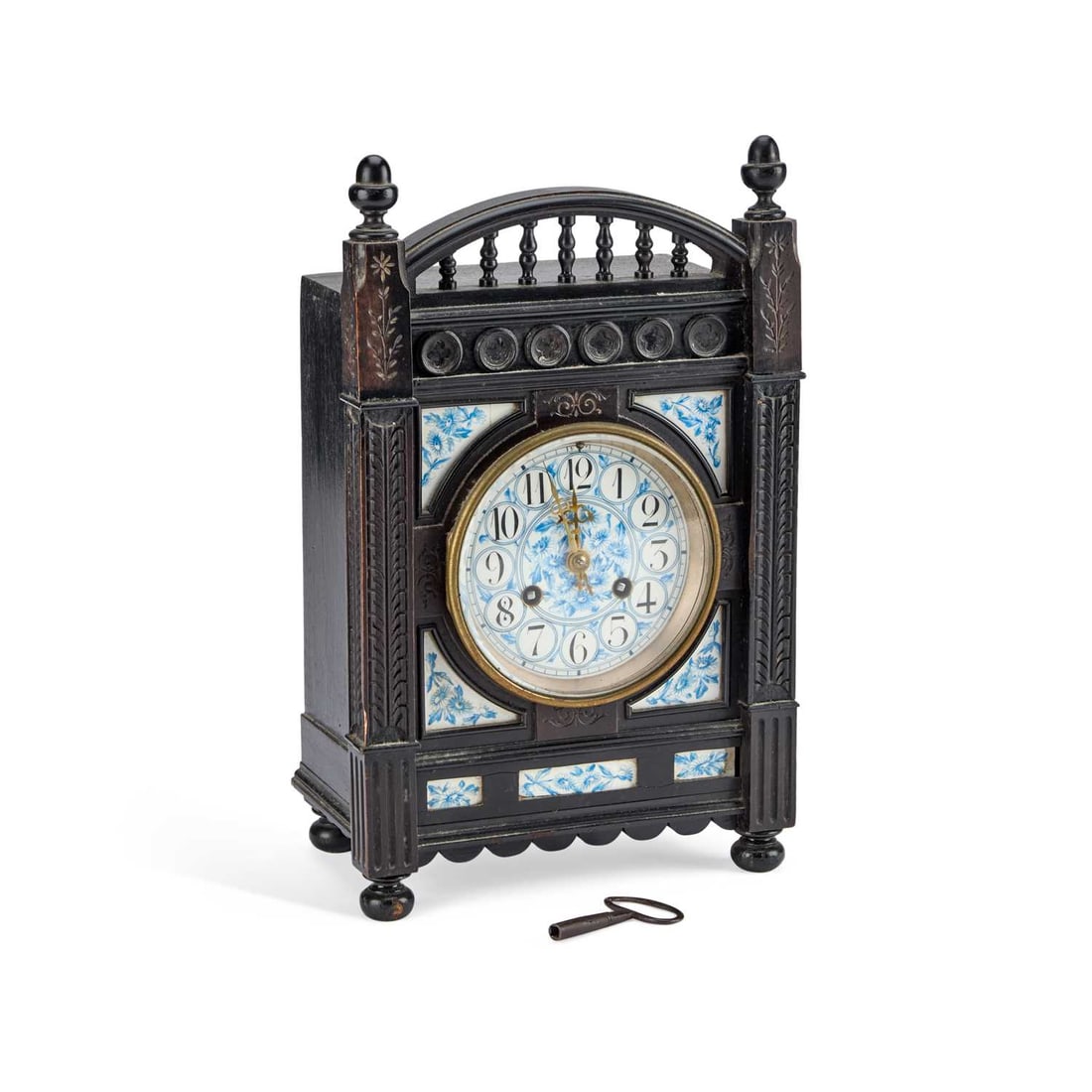 AN AESTHETIC MOVEMENT EBONISED MANTEL CLOCK IN THE STYLE OF LEWIS FOREMAN DAY (1 of 15)