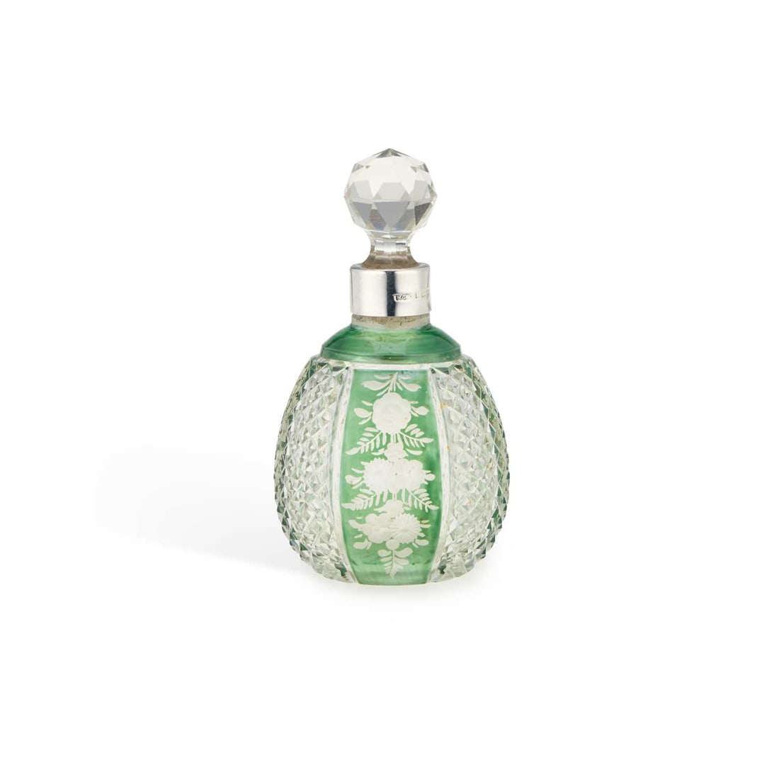 AN EDWARDIAN SILVER-COLLARED CUT-GLASS SCENT BOTTLE (1 of 1)