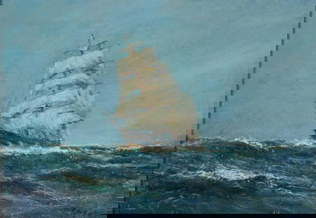 DANIEL SHERRIN (1868-1940) SCHOONER ON CHOPPY SEAS: DANIEL SHERRIN (1868-1940) SCHOONER ON CHOPPY SEAS Signed Oil on canvas (24cm x 34cm)