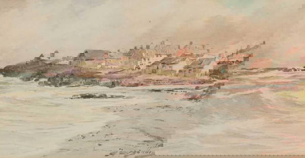THOMAS SWIFT HUTTON (1865-1935) OLD HARTLEY: THOMAS SWIFT HUTTON (1865-1935) OLD HARTLEY Signed Watercolour (14cm x 27cm)
