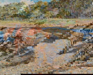 RALPH HEDLEY RBA, STAITHES GROUP (1848-1930) COLLECTING GRAVEL