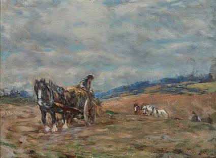 GEORGE SMITH RSA (1870-1934) HARVESTING: GEORGE SMITH RSA (1870-1934) HARVESTING Signed Oil on board (38.5cm x 39cm)