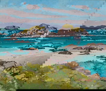 ‡ FRANK COLCLOUGH (1941-2023) SAILING OFF FINDEN, ISLE OF MULL: ‡ FRANK COLCLOUGH (1941-2023) SAILING OFF FINDEN, ISLE OF MULL Signed and inscribed verso Oil on board (30cm x 35cm)