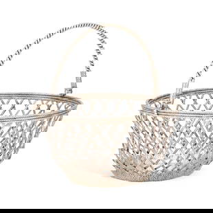 A FINE GEORGE III SILVER SWING-HANDLE BASKET: A FINE GEORGE III SILVER SWING-HANDLE BASKET by John Wakelin &amp; William Taylor, London 1792, of large proportions, of tapering cylindrical form, the openwork sides simulating wickerwork, with a rop