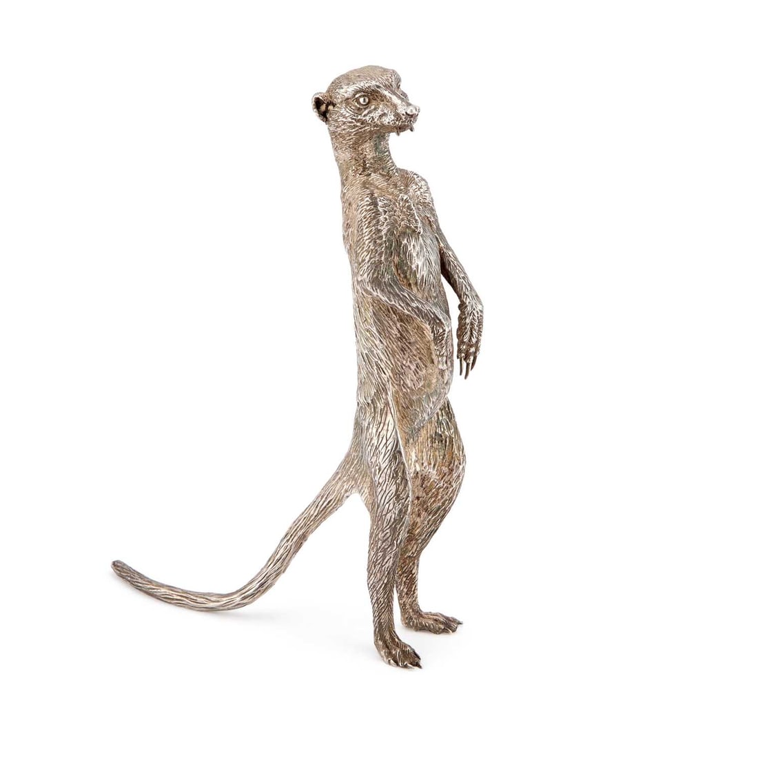 PATRICK MAVROS, A LARGE SILVER MODEL OF A MALE MEERKAT: PATRICK MAVROS, A LARGE SILVER MODEL OF A MALE MEERKAT signed, cast standing and looking straight ahead. 16cm high, 9.2 troy ounces