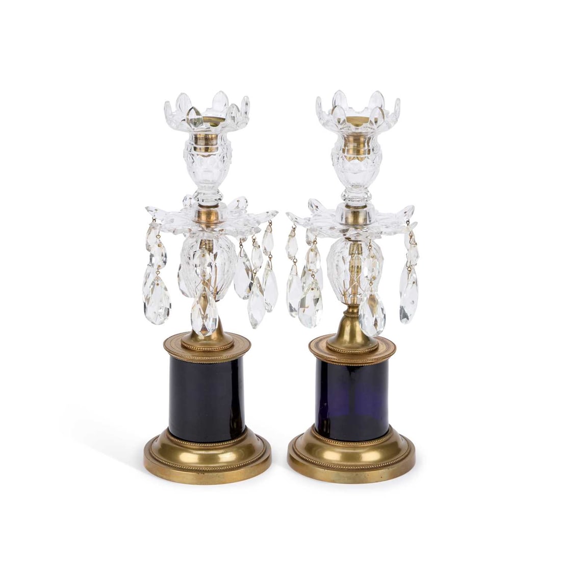 A PAIR OF ENGLISH ORMOLU-MOUNTED CUT-GLASS CANDLESTICKS 19TH CENTURY (1 of 2)