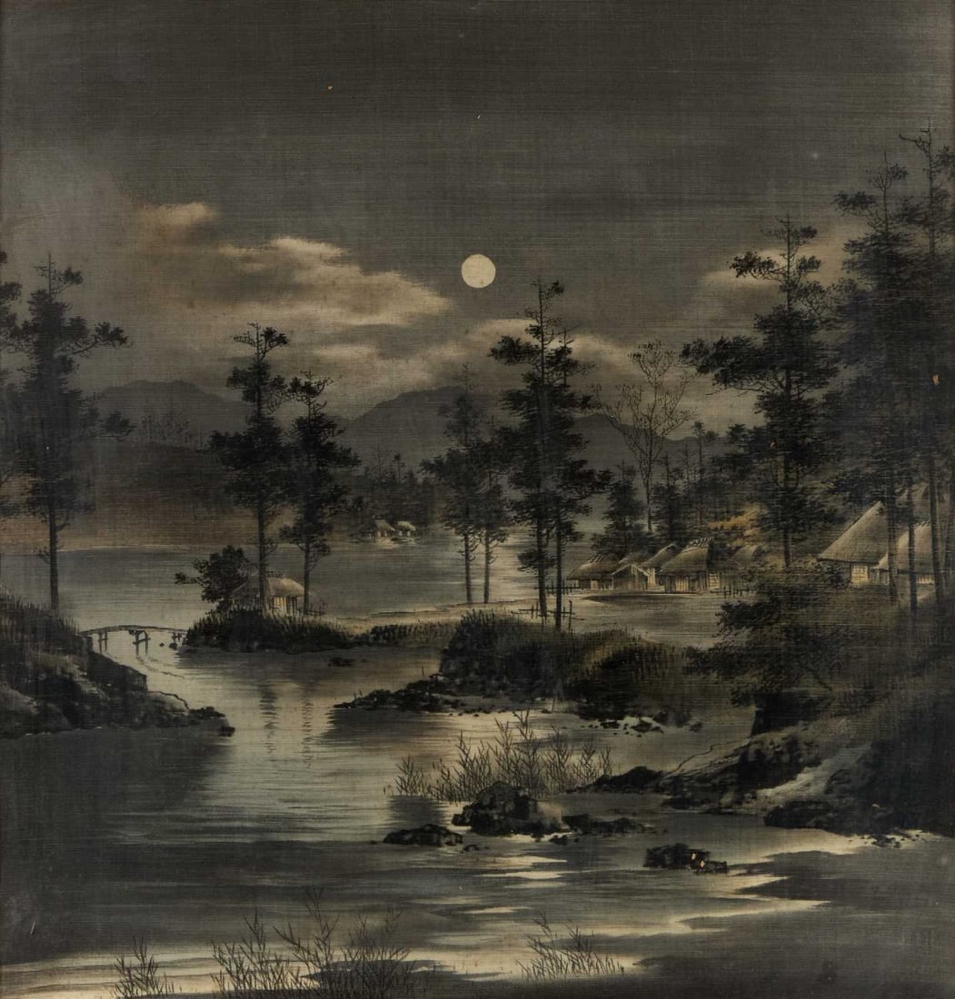 A PAIR OF JAPANESE YUZEN-BIRODO (CUT VELVET) PICTURES MEIJI PERIOD (1868-1912): A PAIR OF JAPANESE YUZEN-BIRODO (CUT VELVET) PICTURES MEIJI PERIOD (1868-1912) each in a hardwood framed. (2) 74cm by 72cm overall