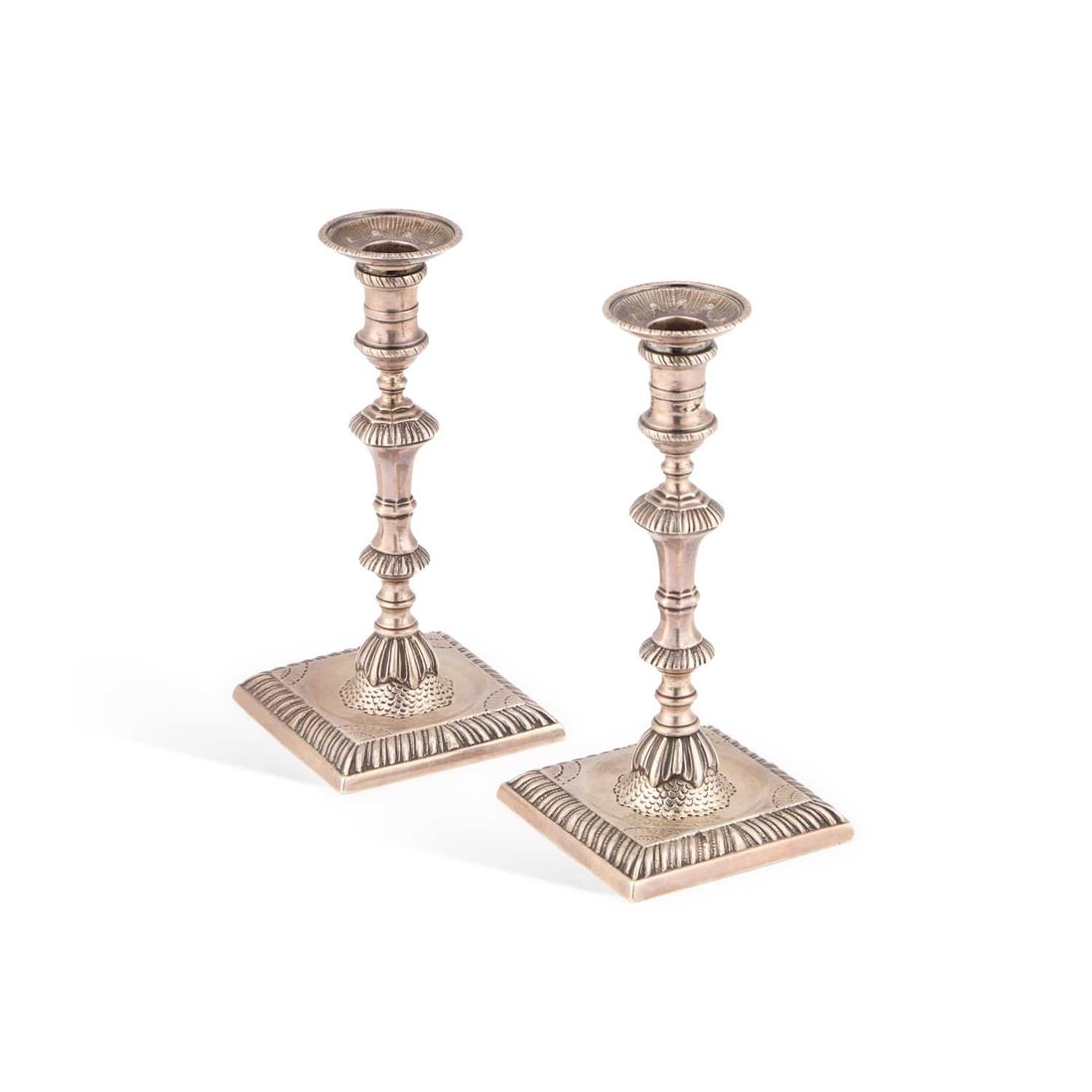 A PAIR OF EARLY GEORGE III CAST SILVER TAPERSTICKS (1 of 1)