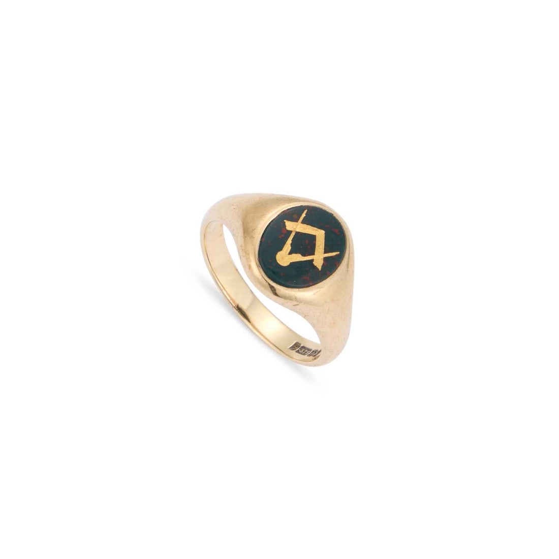A 9 CARAT GOLD BLOODSTONE MASONIC SIGNET RING (1 of 1)