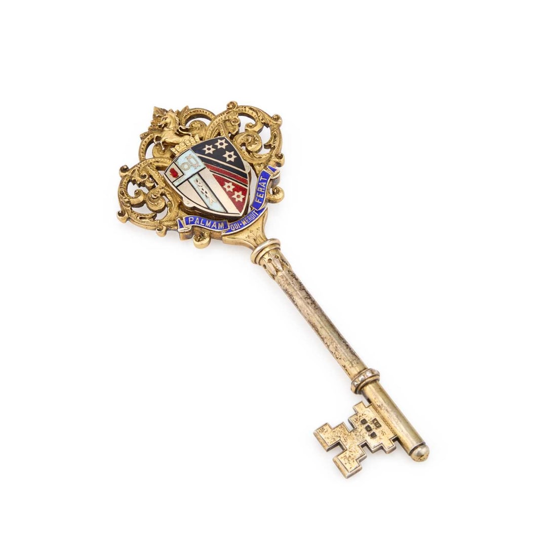 AN EDWARDIAN SILVER-GILT AND ENAMEL PRESENTATION KEY (1 of 1)
