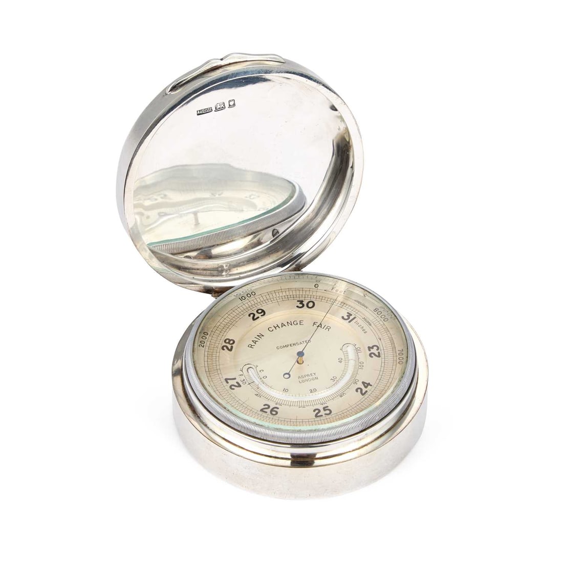 A GEORGE V SILVER POCKET BAROMETER (1 of 2)