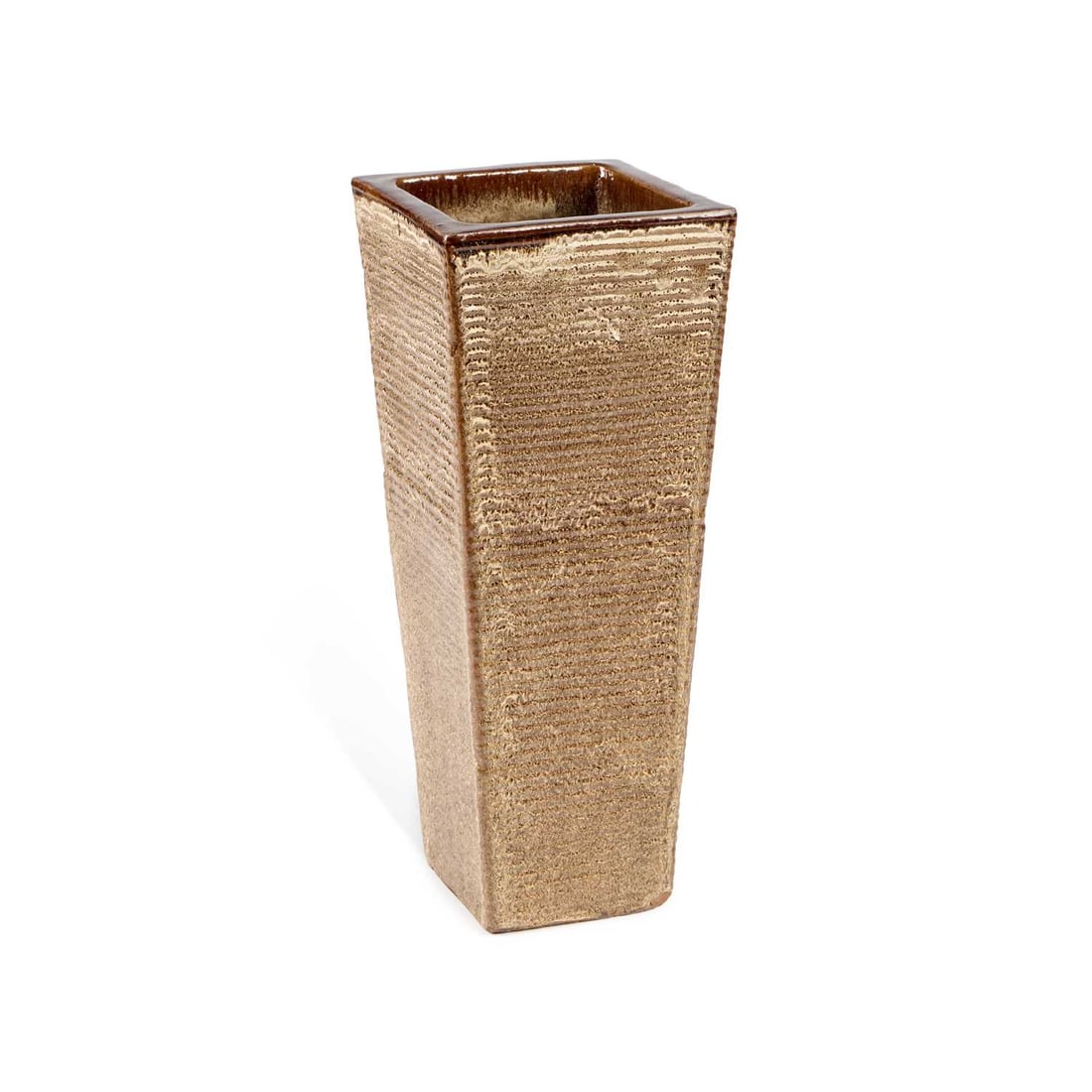 A GERMAN POTTERY STICKSTAND: A GERMAN POTTERY STICKSTAND of square-section tapering form. 61.5cm high