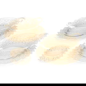 A PAIR OF LEEDS POTTERY CREAMWARE BASKETS ON STANDS: A PAIR OF LEEDS POTTERY CREAMWARE BASKETS ON STANDS together with a Hartley Greens & Co Leeds Pottery creamware circular dish. (3) Baskets 24.5cm long
