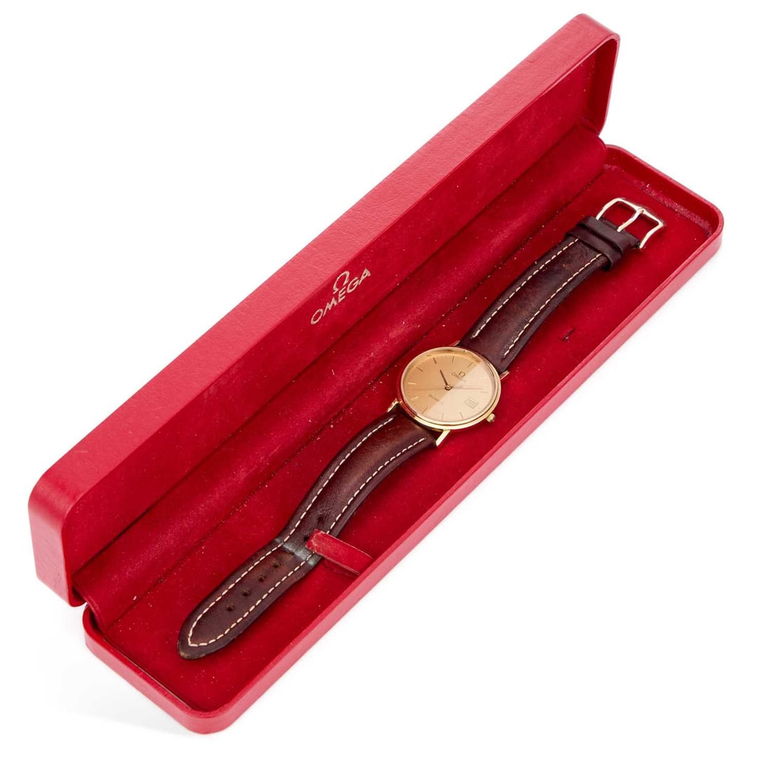 A GENTS 9CT GOLD OMEGA STRAP WATCH (1 of 1)