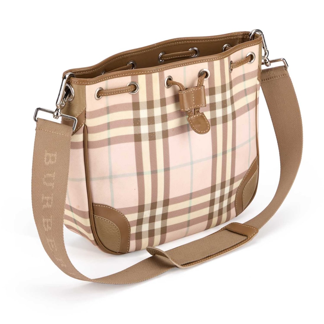 A BURBERRY PINK NOVA CHECK SHOULDER HANDBAG (1 of 1)