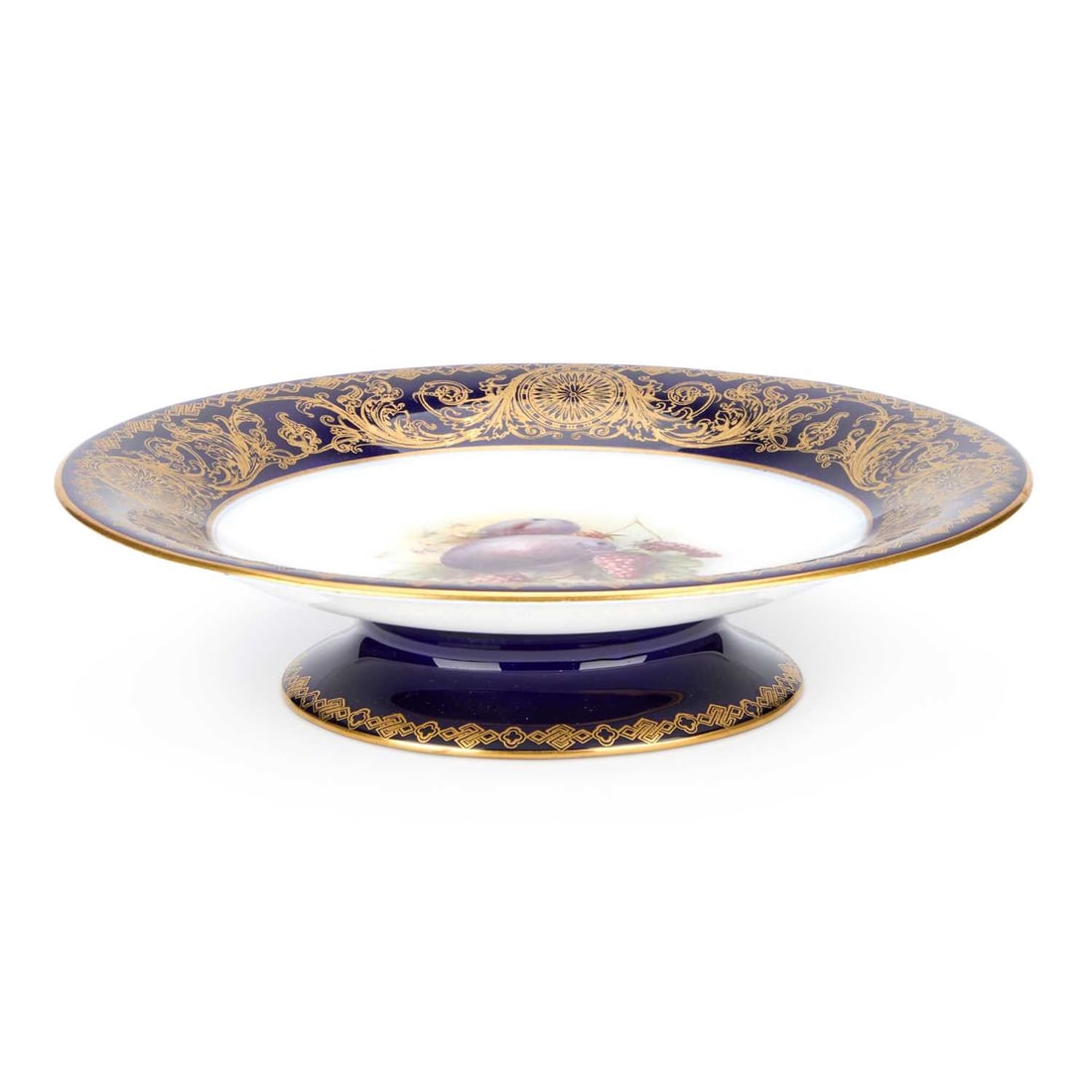 A ROYAL WORCESTER COBALT-BLUE AND GILT COMPORT (1 of 3)