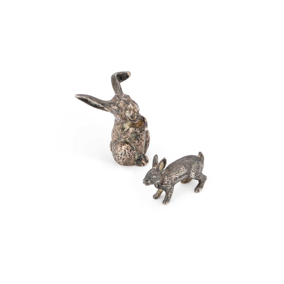 TWO ELIZABETH II CAST SILVER MODELS OF RABBITS (1 of 1)
