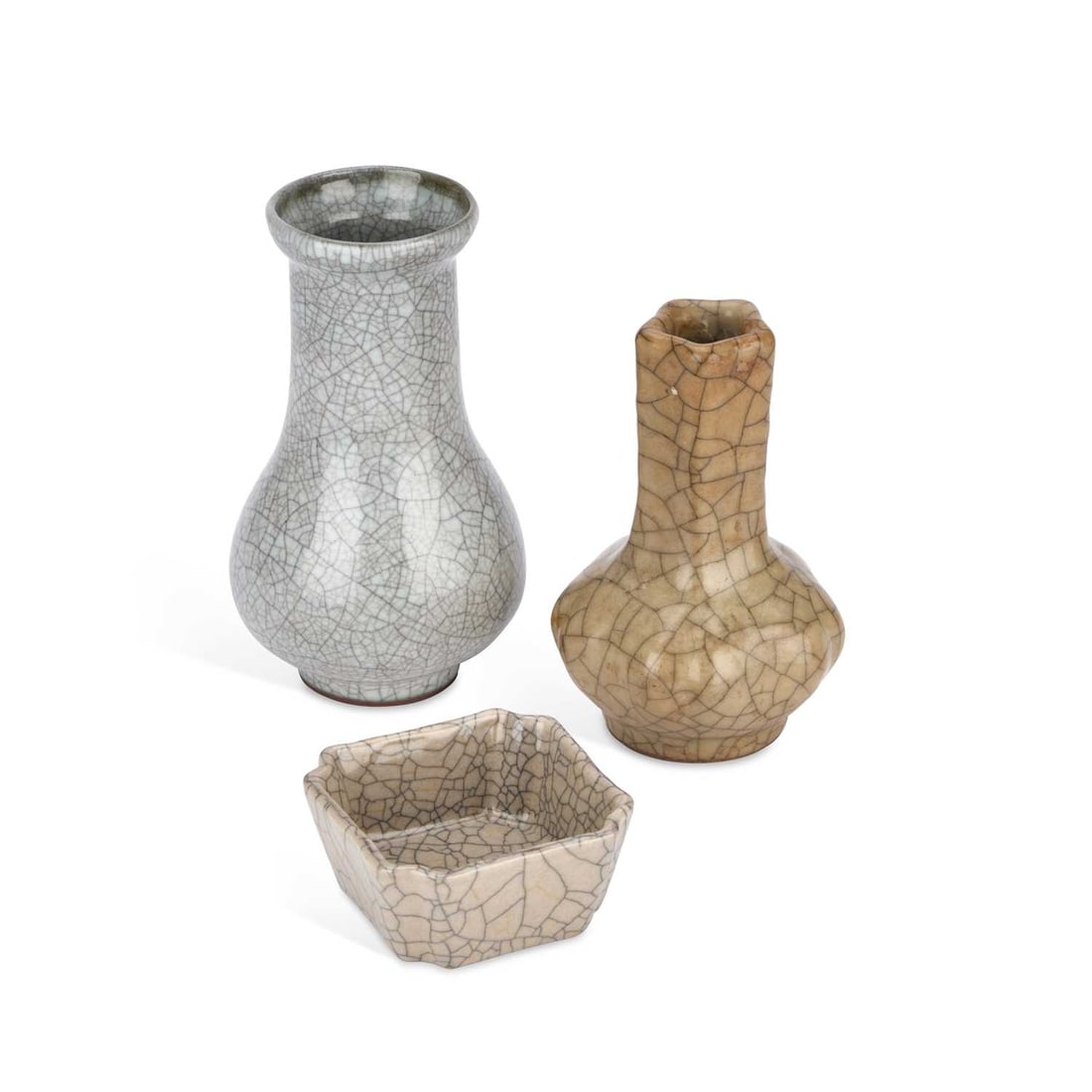 A GROUP OF THREE CHINESE GUAN-TYPE CRACKLE-GLAZED VESSELS (1 of 1)