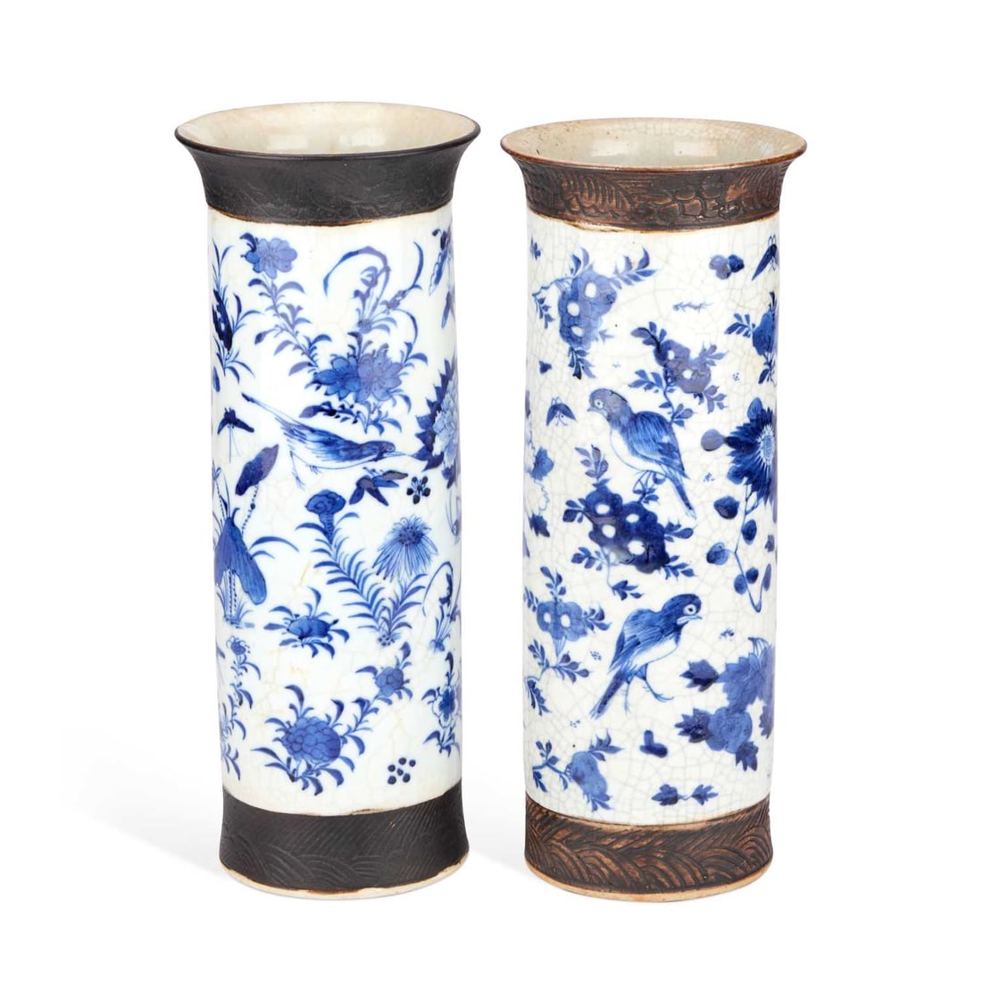 A PAIR OF CHINESE BLUE AND WHITE PORCELAIN SLEEVE VASES (1 of 1)