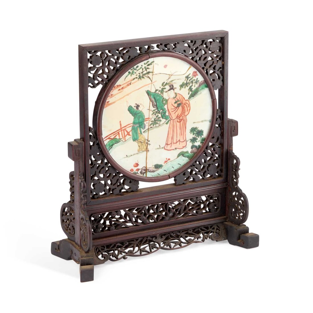 A CHINESE KANGXI FAMILLE VERTE PORCELAIN TABLE SCREEN (1 of 1)