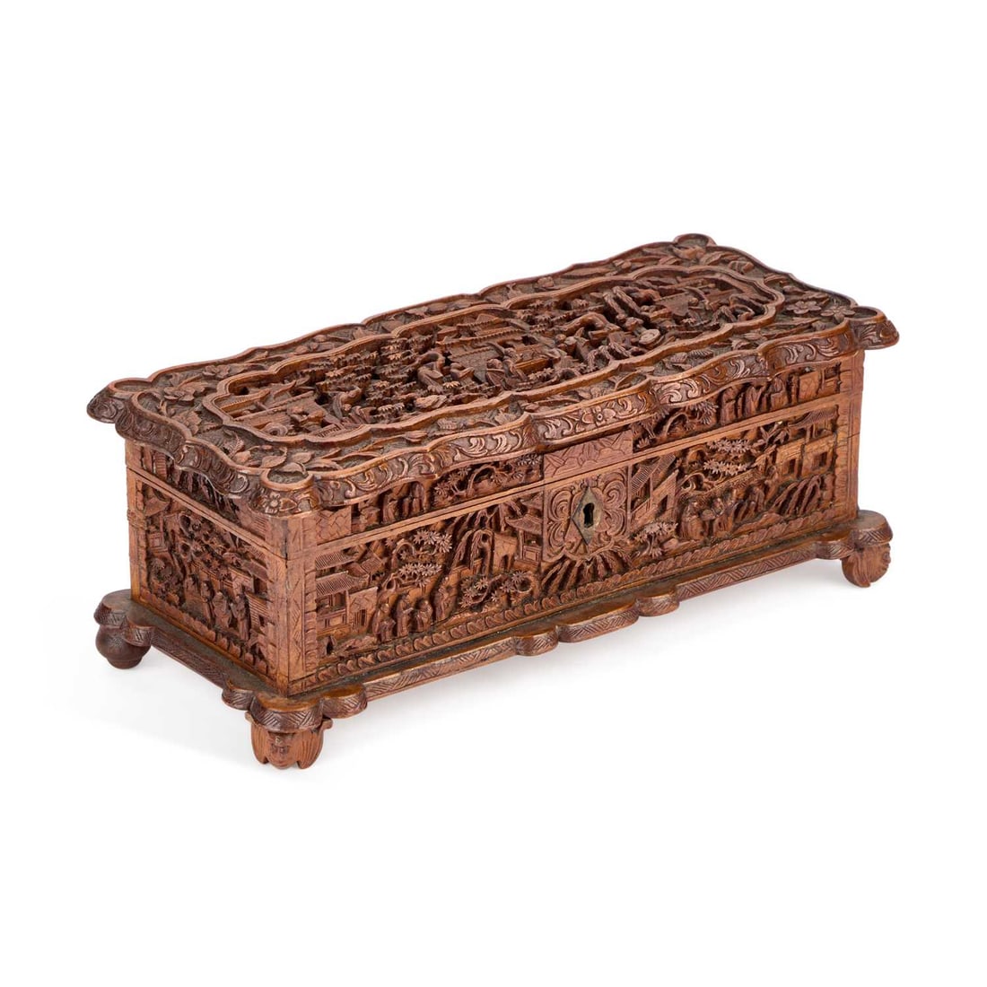 A 19TH CENTURY CANTONESE CARVED WOODEN BOX (1 of 3)