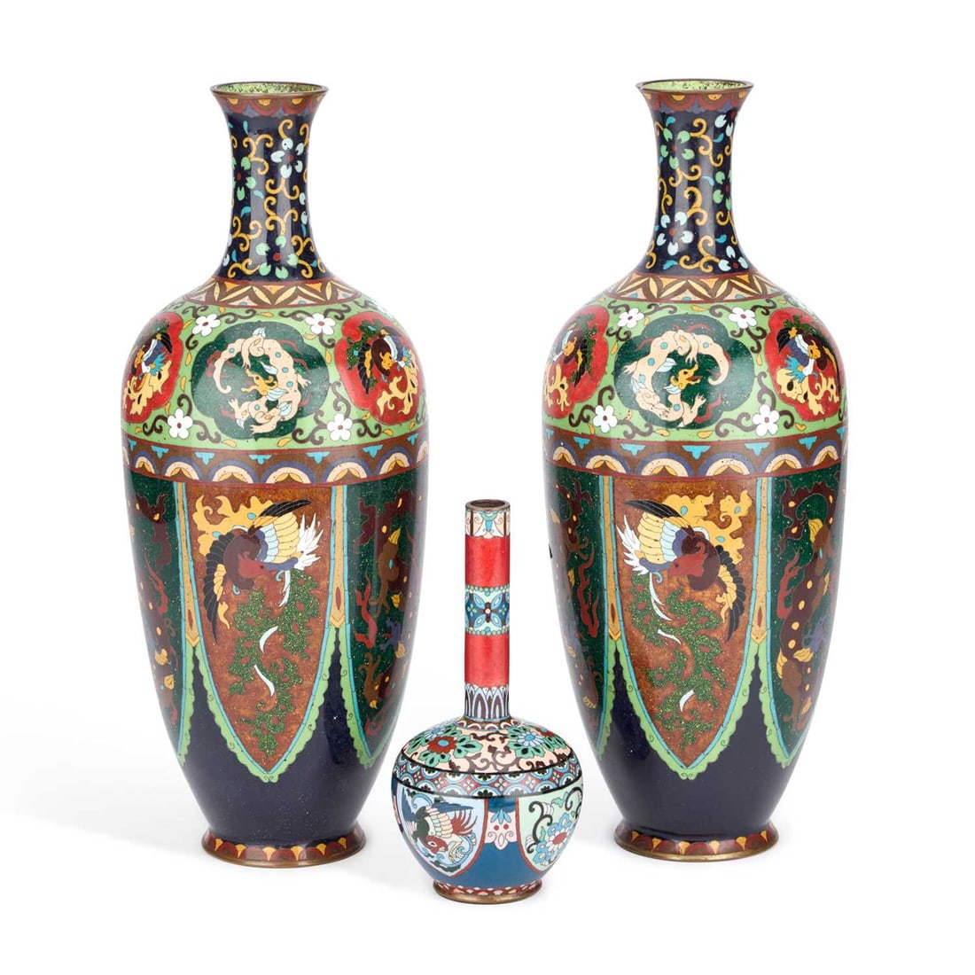 A LARGE PAIR OF CHINESE CLOISONNÉ ENAMEL VASES LATE QING/ REPUBLIC PERIOD (1 of 1)