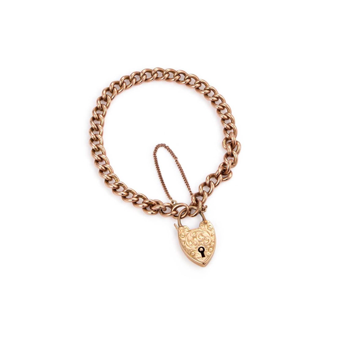 A 9 CARAT GOLD CURB LINK BRACELET WITH HEART PADLOCK CLASP (1 of 1)