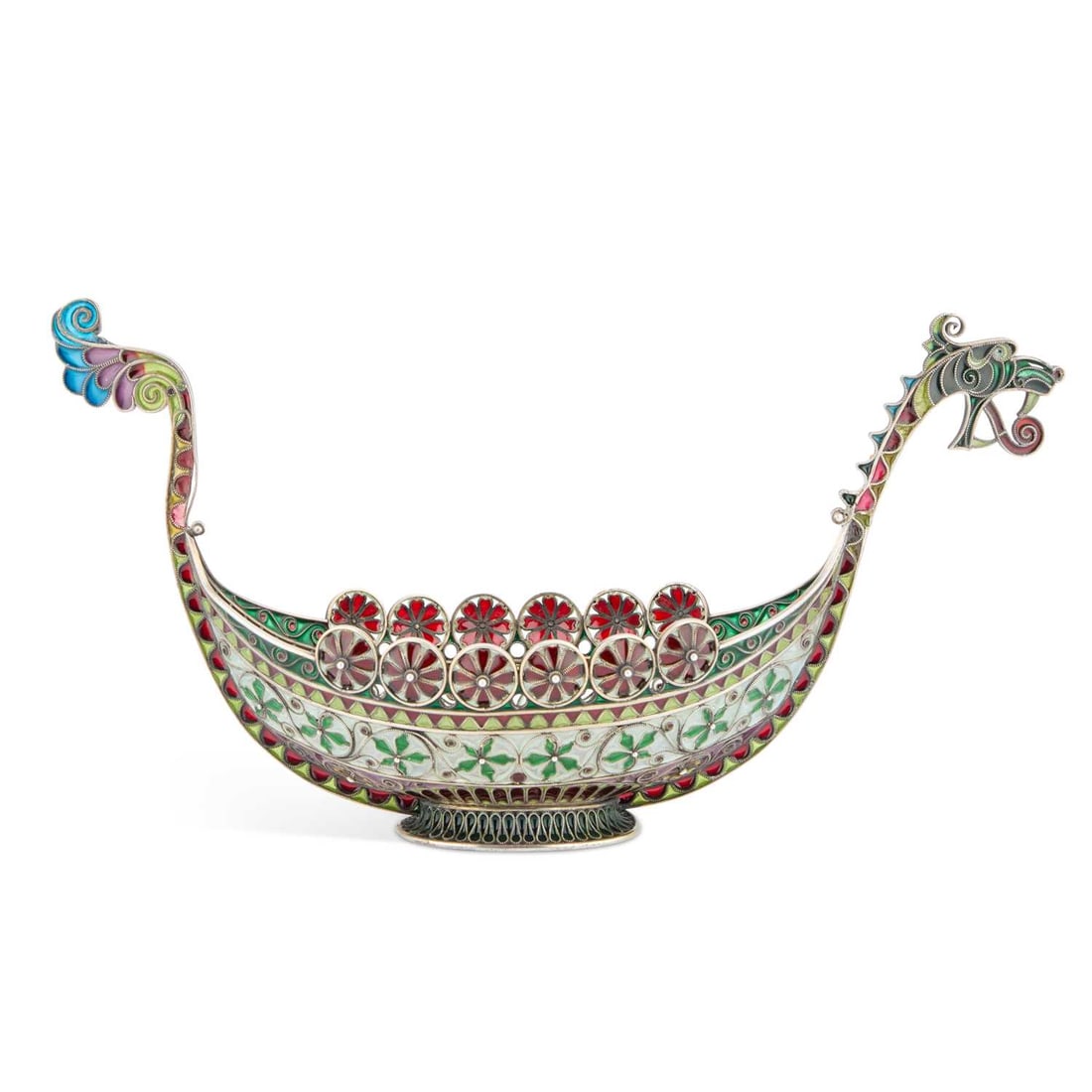 A NORWEGIAN 930 STANDARD SILVER AND PLIQUE-À-JOUR ENAMEL DRAGON BOAT BY MARIUS HAMMER (1 of 5)