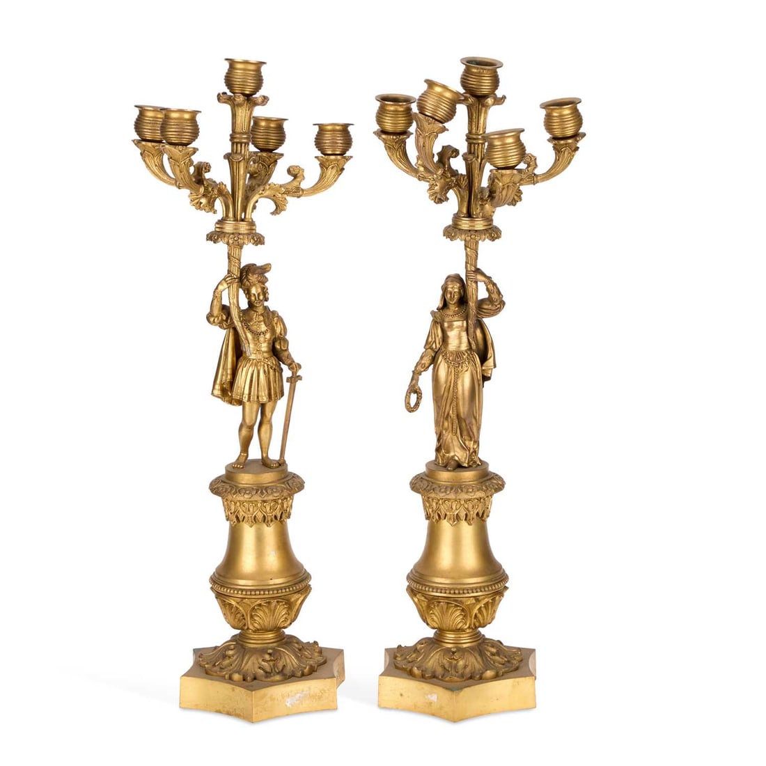 A PAIR OF FRENCH ORMOLU FIGURAL FIVE-LIGHT CANDELABRA 19TH CENTURY (1 of 1)