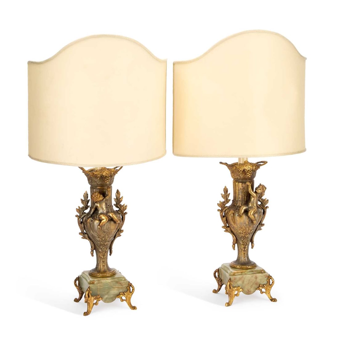 A PAIR OF FRENCH GILT-METAL AND ONYX TABLE LAMPS (1 of 4)