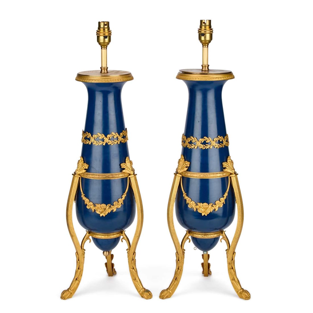 A PAIR OF LOUIS XVI STYLE BLUE-GLAZED AND GILT-METAL TABLE LAMPS 20TH CENTURY (1 of 1)