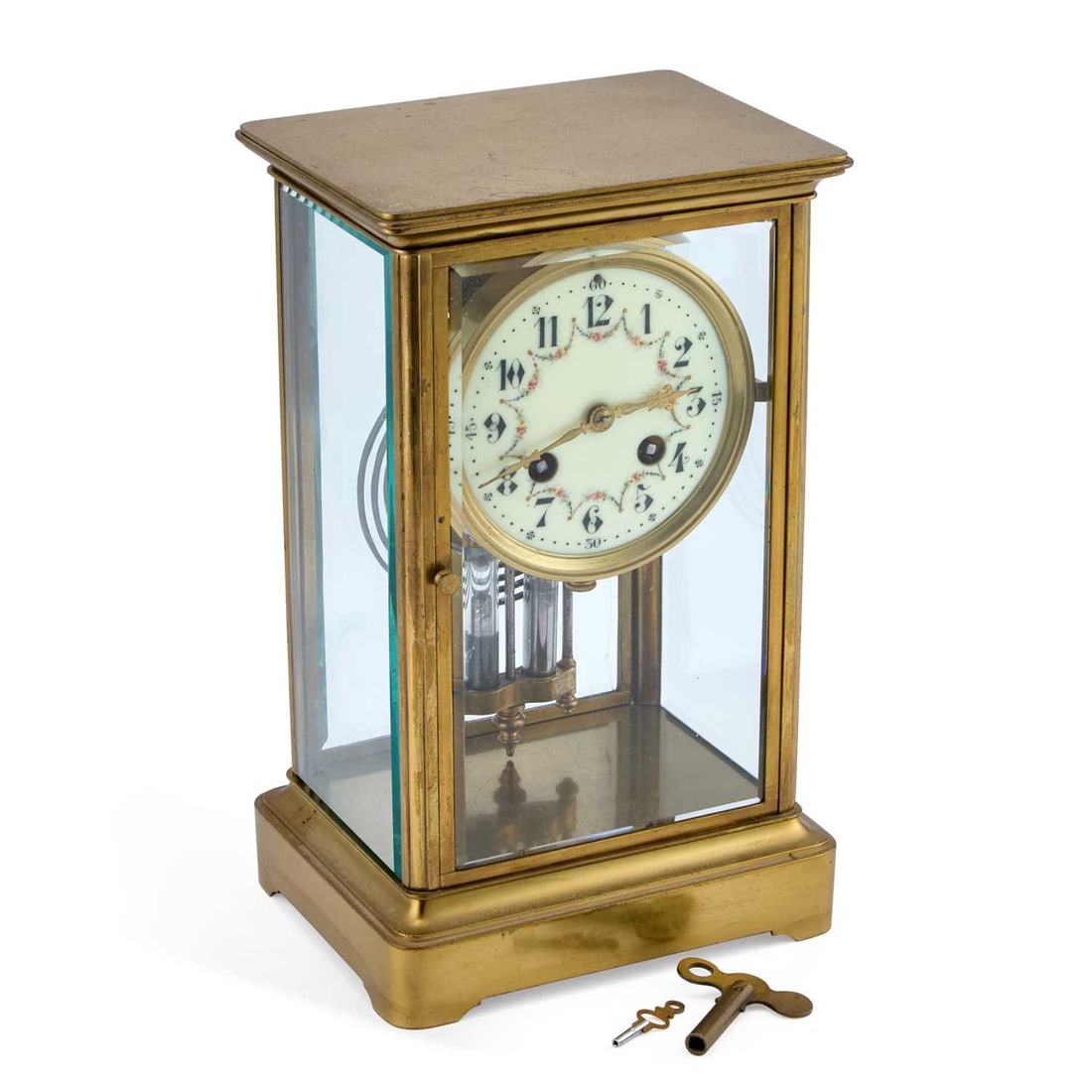 A BRASS-CASED FOUR-GLASS MANTEL CLOCK CIRCA 1900 (1 of 2)