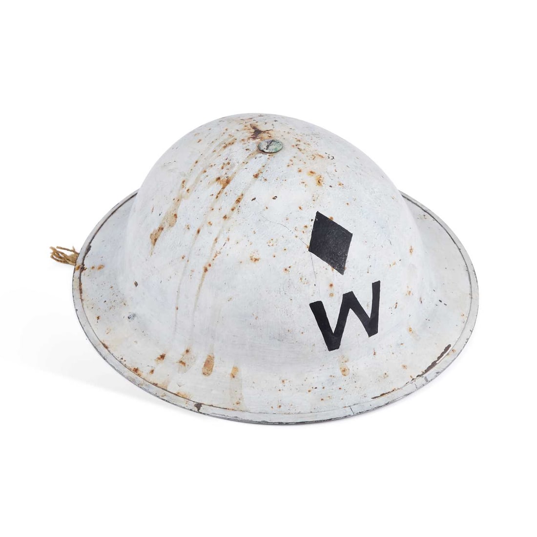 A SECOND WORLD WAR AIR RAID PRECAUTIONS (A.R.P) HEAD WARDEN HELMET: A SECOND WORLD WAR AIR RAID PRECAUTIONS (A.R.P) HEAD WARDEN HELMET painted white with a black diamond above the letter W, the interior stamped for Joseph Sankey & Sons and dated 1939, complete wit