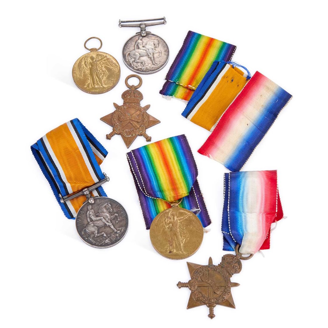 TWO FIRST WORLD WAR MEDAL TRIOS: TWO FIRST WORLD WAR MEDAL TRIOS comprising each trio formed of a War Medal, Victory Medal and 1914-15 Star, awarded to 3310 Pte H Cochrane. R. Innis Fus. and 10-16191 Pte. T. Bingham R. Ir. Rif, 11650