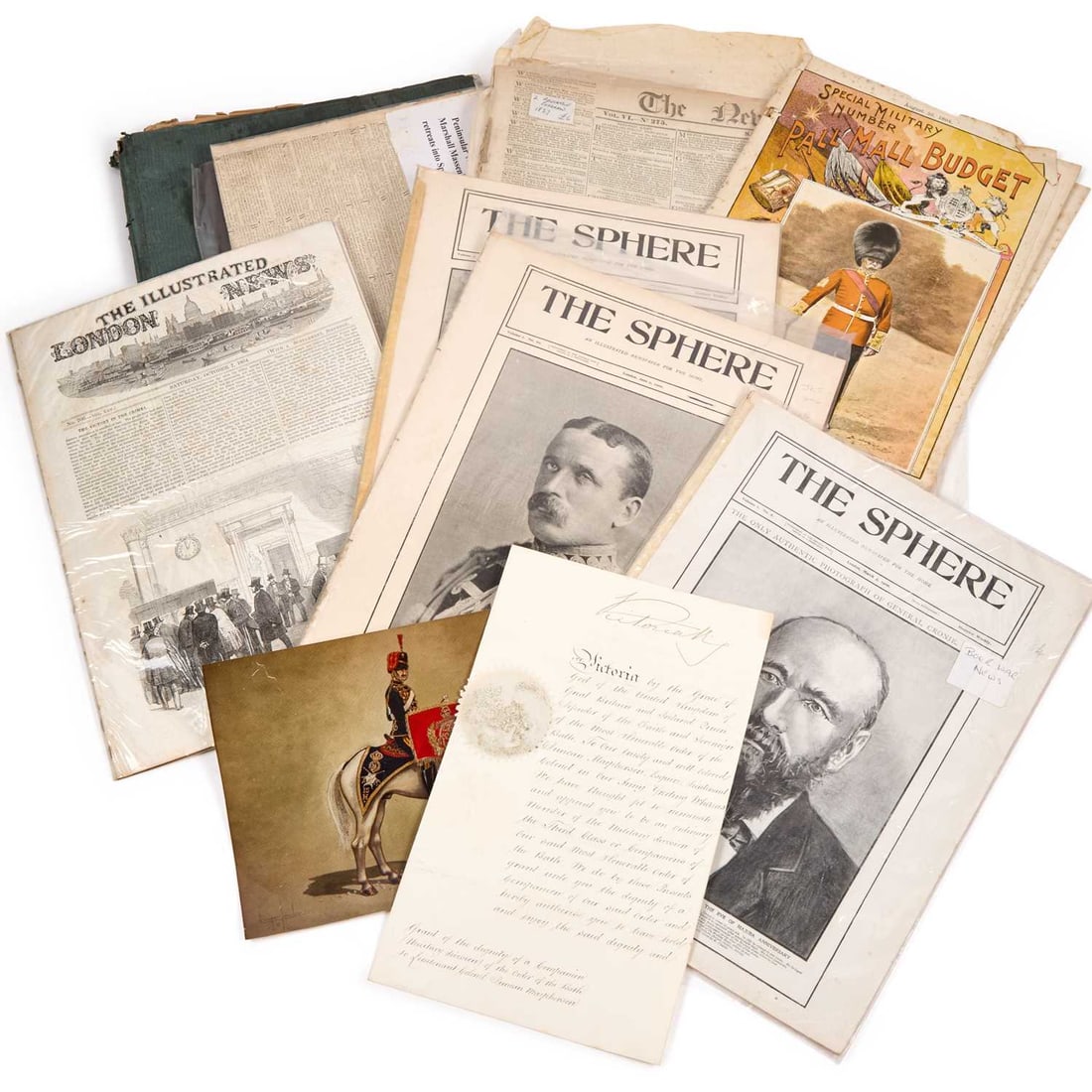 A GROUP OF EPHEMERA: A GROUP OF EPHEMERA including a Queen Victoria Most Honourable Order of the Bath document, named to Lieutenant Colonel Duncan Macpherson; a French Military Commission document dated 1803; etc. (Qty) V