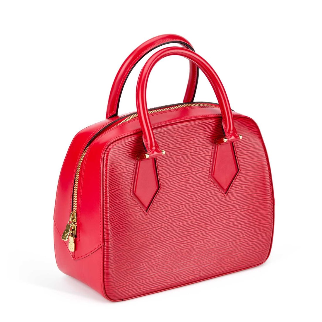 A LOUIS VUITTON SABLON HANDBAG CIRCA 1999: A LOUIS VUITTON SABLON HANDBAG CIRCA 1999 red epi leather, with gold tone hardware, two rolled top handles, two-way zip closure, the interior suede-lined with one pocket. 27cm wide